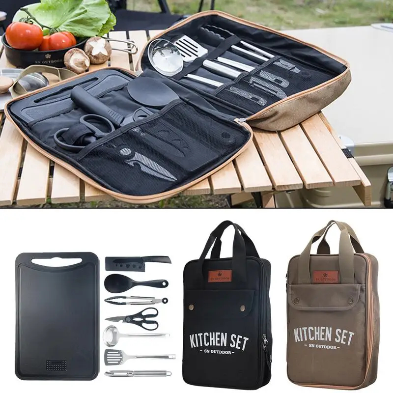Camping Cooking Pan Set - 8pcs Camping Kitchen Cookware Set Portable